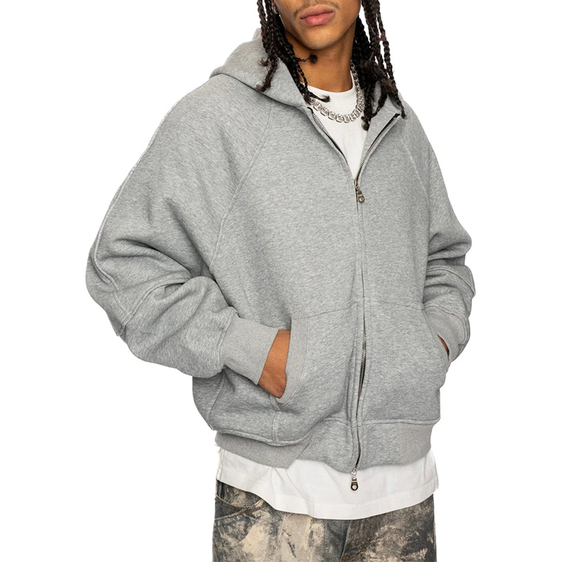 blank heavyweight hoodie Custom Logo Solid Mens Zipper Hoodies grey zip hoodie blank hoodie cotton